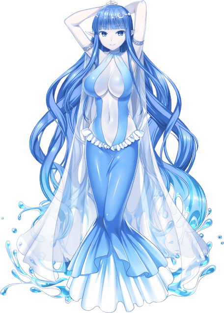 1girl absurdly_long_hair arms_up artist_request bangs blue_dress blue_eyes blue_hair blue_skin blunt_bangs breasts colored_skin dina_(monster_musume) dress eyebrows_visible_through_hair full_body large_breasts liquid_hair long_hair midriff monster_musume_no_iru_nichijou monster_musume_no_iru_nichijou_online navel official_art pointy_ears transparent_background very_long_hair