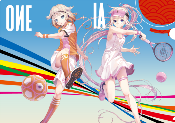 2girls artist_request ball bangs bare_arms bare_legs bare_shoulders blonde_hair blue_eyes braid braided_ponytail breasts cevio character_name dress feet_out_of_frame hair_between_eyes hair_flaps headband holding holding_racket ia_(vocaloid) kicking kneehighs leg_up long_hair multicolored_hair multiple_girls official_art one_(cevio) open_hand orange_hair orange_legwear orange_shirt parted_lips pink_footwear pink_hair pink_headwear ponytail racket shirt shoe_soles shoes short_dress short_hair_with_long_locks shorts siblings side_braids sisters sleeveless sleeveless_dress small_breasts sneakers soccer_ball soccer_uniform sportswear t-shirt tennis_ball tennis_racket tennis_uniform thigh_strap twin_braids two-tone_hair very_long_hair visor_cap vocaloid white_dress white_shorts wristband