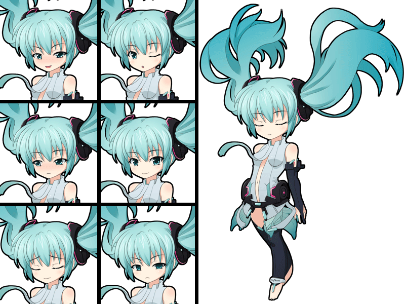 animated_gif anklet aqua_eyes aqua_hair barefoot belt chibi closed_eyes empty_eyes expressions floating gif hatsune_miku hatsune_miku_(append) jewelry lipsync_model long_hair mameshiba miku_append necktie singing toeless_socks twintails vocaloid vocaloid_append wink