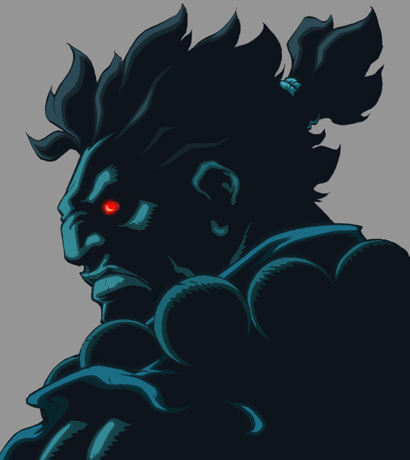 akuma alvin_lee dark glowing glowing_eyes gouki male official_art red_eyes shade simple_background street_fighter street_fighter_ii super_street_fighter_ii_turbo_hd_remix udon_entertainment