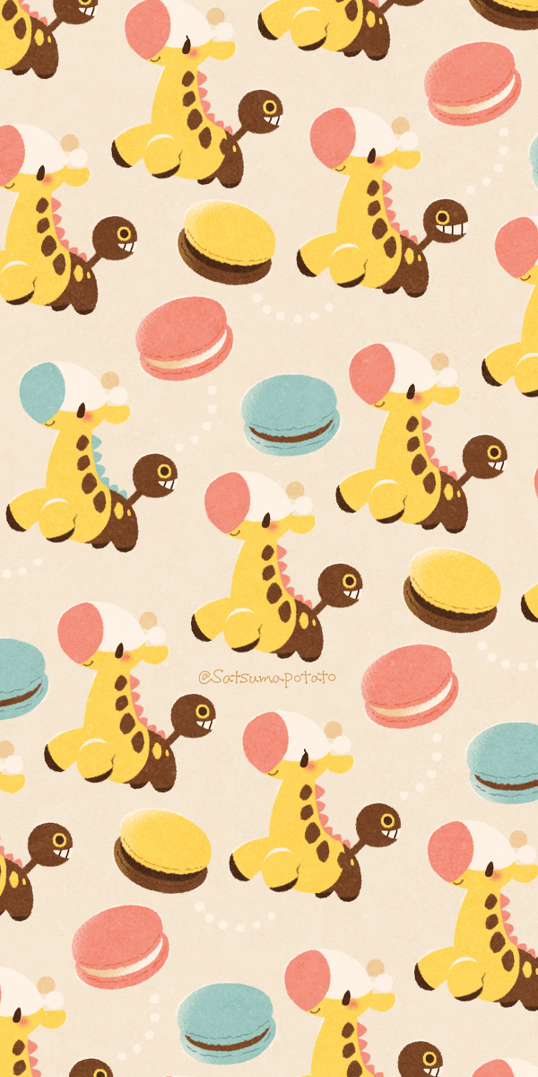 artist_name girafarig macaron pokemon pokemon_(creature) satsumapotato simple_background smile twitter_username