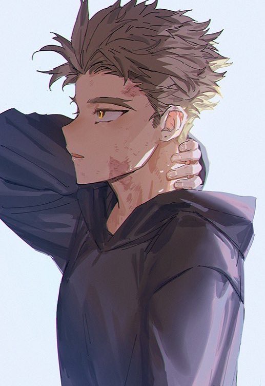 1boy arm_behind_head arm_up backlighting blonde_hair boku_no_hero_academia burn_scar ear_piercing facial_hair facial_mark from_side goatee hawks_(boku_no_hero_academia) hood hood_down hoodie looking_ahead male_focus mm39572 no_earrings no_wings parted_lips piercing profile scar scar_on_face scar_on_forehead scar_on_neck short_hair simple_background solo stubble toned toned_male upper_body white_background yellow_eyes