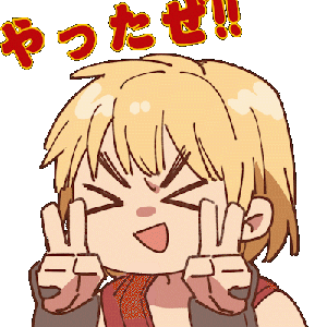 &gt;_&lt; 1boy :d animated animated_gif blonde_hair chibi double_v dougi frown ken_masters lowres male_focus red_shirt shirt short_hair smile solo street_fighter translation_request upper_body v yuiofire