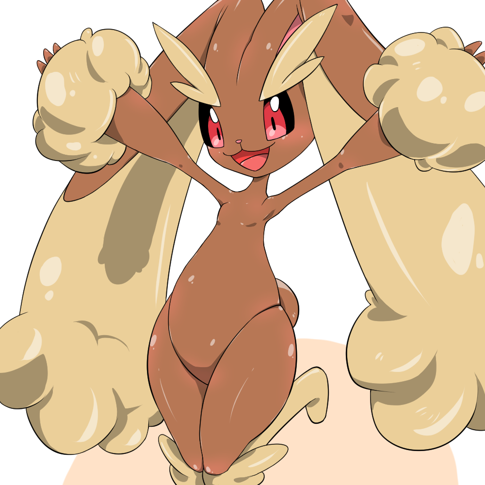 1girl :3 animal_ears animal_nose armpits arms_up black_sclera blush body_fur brown_fur colored_sclera commentary_request flat_chest furry furry_female happy kazamidoririnn knees_together_feet_apart leg_up lopunny open_mouth outstretched_arms partial_commentary pokemon pokemon_(creature) rabbit_ears rabbit_girl rabbit_tail red_eyes shiny shiny_skin simple_background smile solo spread_arms standing standing_on_one_leg tail two-tone_fur white_background yellow_fur