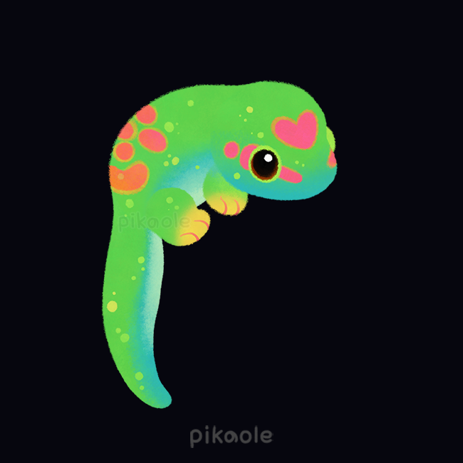 animal animal_focus artist_name black_background brown_eyes commentary english_commentary gecko heart lizard no_humans original pikaole simple_background watermark