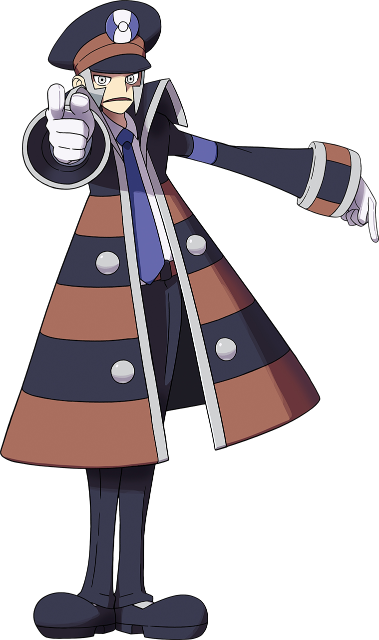 1boy armband belt belt_buckle black_coat black_footwear black_headwear black_pants blue_necktie brown_belt brown_coat buckle coat collared_shirt frown full_body gloves grey_eyes grey_hair hat highres ingo_(pokemon) long_sleeves looking_at_viewer male_focus necktie official_art oomura_yuusuke open_clothes open_coat open_mouth pants pointing pointing_at_viewer pointing_down pokemon pokemon_(game) pokemon_bw shirt shoes short_hair sideburns solo standing striped_coat transparent_background white_gloves white_shirt