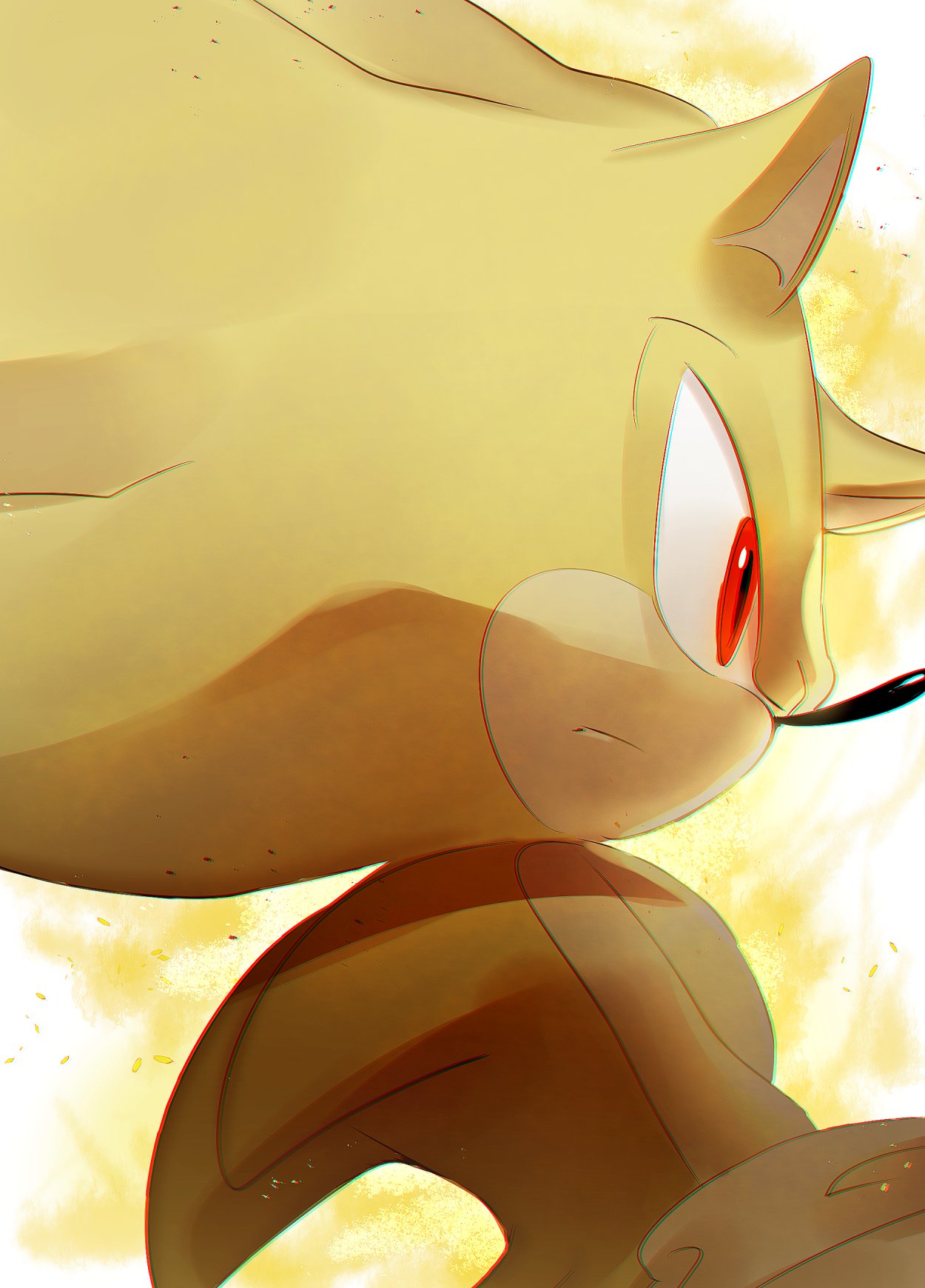 1boy animal_nose aura closed_mouth furry furry_male gloves highres jaibus male_focus red_eyes serious simple_background solo sonic_(series) sonic_the_hedgehog super_sonic white_background white_gloves