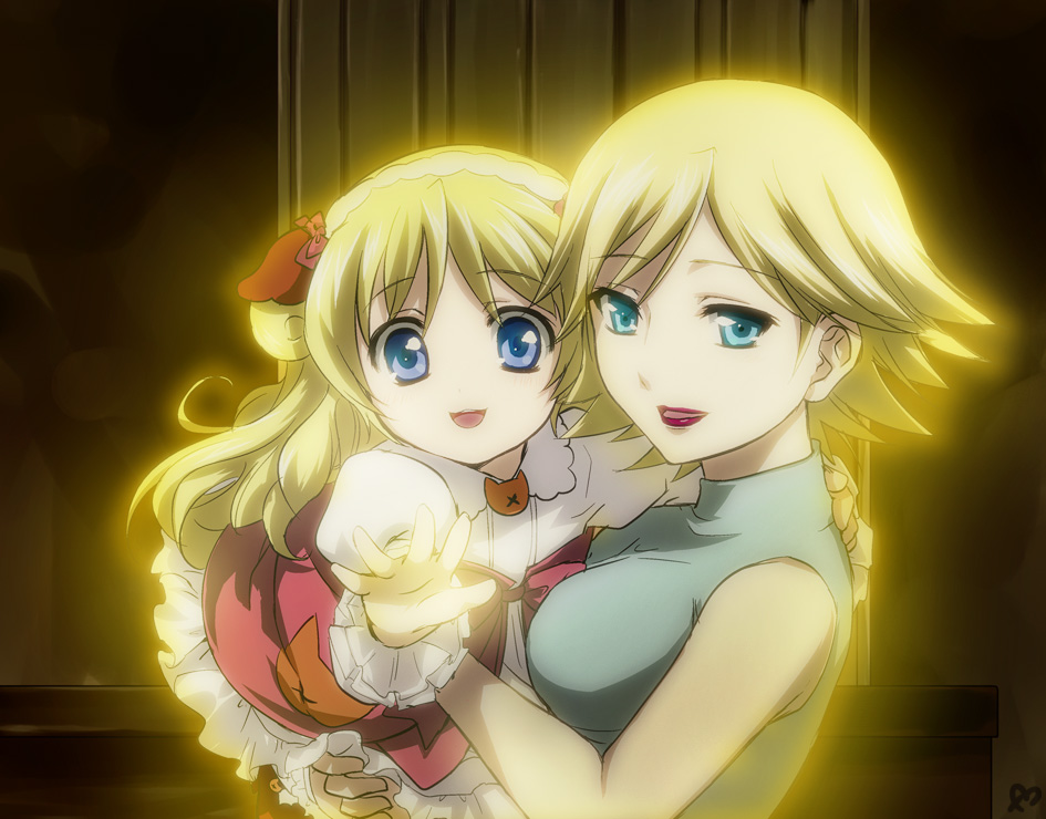 blonde_hair blue_eyes child di-air eclipse_(kiddy_grade) glowing kiddy_girl-and kiddy_grade lipstick long_hair