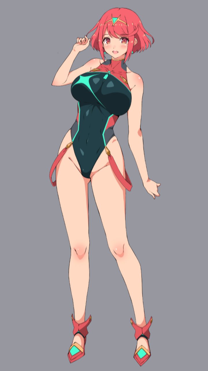 1girl bangs black_swimsuit breasts chest_jewel competition_swimsuit covered_collarbone covered_navel f_1chan gem headpiece highres large_breasts neon_trim one-piece_swimsuit pyra_(pro_swimmer)_(xenoblade) pyra_(xenoblade) red_eyes red_swimsuit redhead ribbed_swimsuit short_hair solo strapless strapless_swimsuit swept_bangs swimsuit tiara two-tone_swimsuit xenoblade_chronicles_(series) xenoblade_chronicles_2
