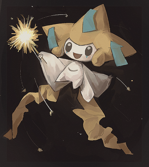 ._(9mqwrmheb3v1i1h) :d black_background commentary_request fireworks full_body happy holding jirachi no_humans open_mouth outstretched_arms pokemon pokemon_(creature) smile solo sparkler