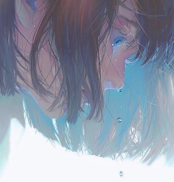 1girl blue_eyes bob_cut brown_hair close-up crying crying_with_eyes_open diao_(sen_zoku) empty_eyes eyelashes face hair_over_mouth looking_away looking_down messy_hair original profile short_hair simple_background solo tears white_background