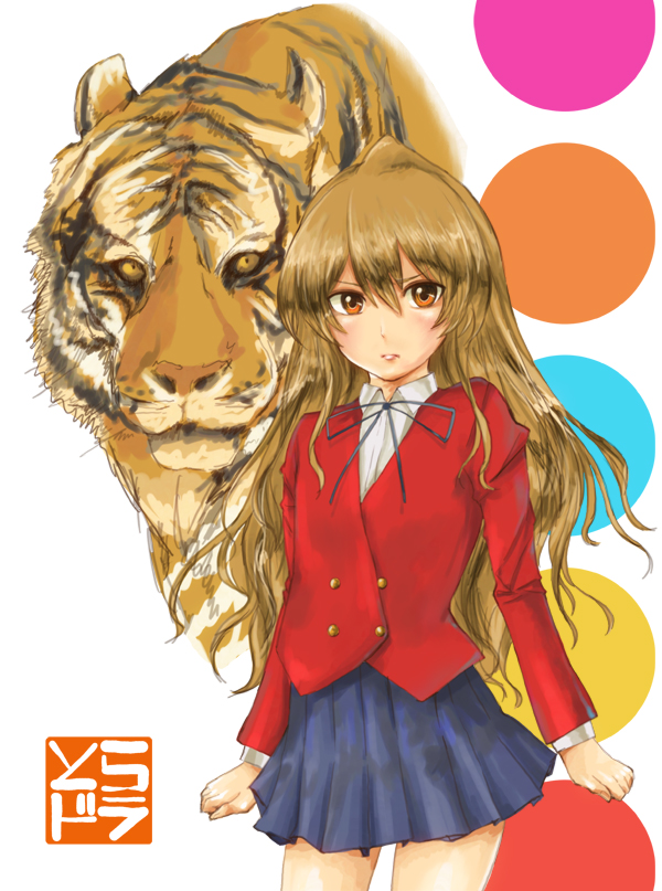 bad_id brown_eyes brown_hair long_hair saijou_hirokazu school_uniform tiger toradora! translatedrn1girl