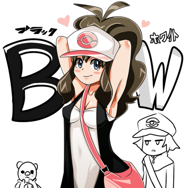 baseball_cap blue_eyes hat oshawott pokemon pokemon_(game) pokemon_black_and_white pokemon_bw ponytail touko_(pokemon) touya_(pokemon)