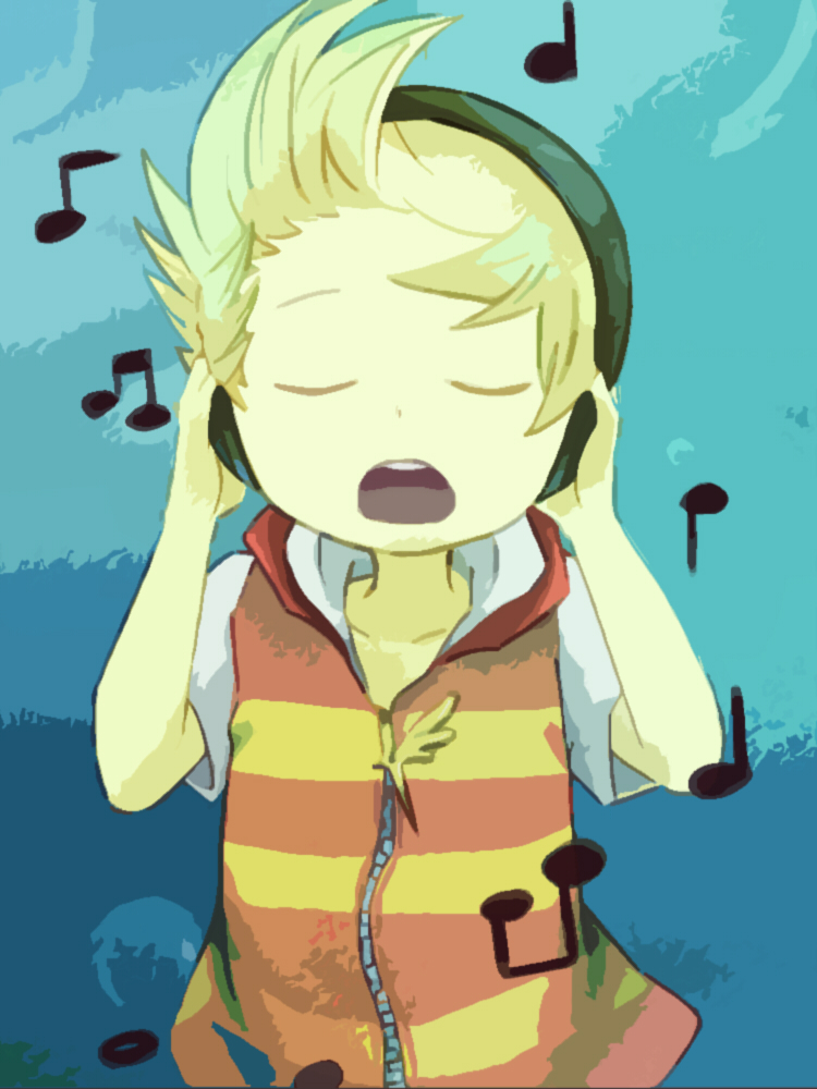 blonde_hair child closed_eyes headphones lucas mother_(game) mother_3 musical_note nintendo
