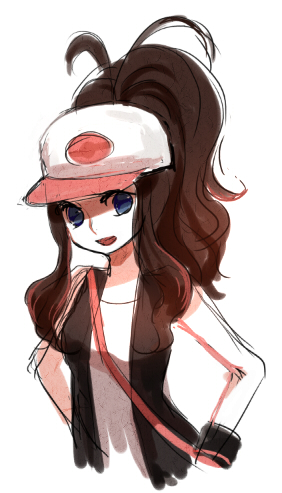 baseball_cap blue_eyes hat lowres pokemon pokemon_(game) pokemon_black_and_white pokemon_bw ponytail simple_background solo touko_(pokemon) tsumaka white_background