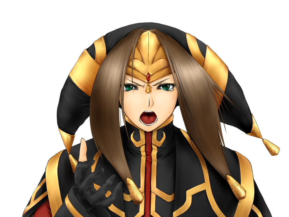 brown_hair female final_fantasy final_fantasy_xi green_eyes hat long_hair lucifa open_mouth solo tiara yve'noile