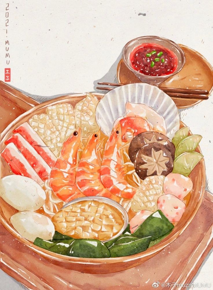 bowl chopsticks clam commentary crayfish egg english_commentary food food_focus meat no_humans original plate sauce saucer simple_background still_life tray vegetable warmluvs