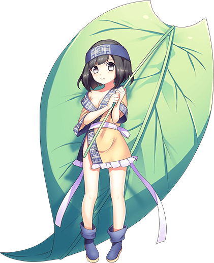 1girl artist_request black_hair blue_footwear blue_headband boots breasts clothing_request eyebrows_visible_through_hair full_body headband holding holding_leaf leaf medium_hair minigirl monster_musume_no_iru_nichijou monster_musume_no_iru_nichijou_online official_art shinotcha_(monster_musume) small_breasts solo transparent_background