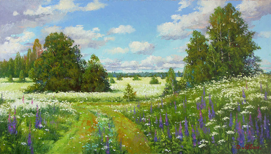 blue_sky clouds commentary day dmitry_levin english_commentary field flower flower_field grass nature no_humans original outdoors scenery second-party_source sky