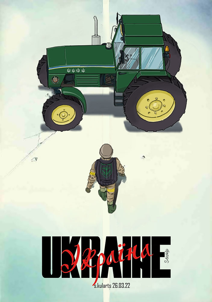 1boy akira arms_at_sides commentary commentary_request dated from_above from_behind helmet laren_door male_focus military military_uniform parody russo-ukrainian_war standing title_parody tractor ukraine uniform walking walking_away