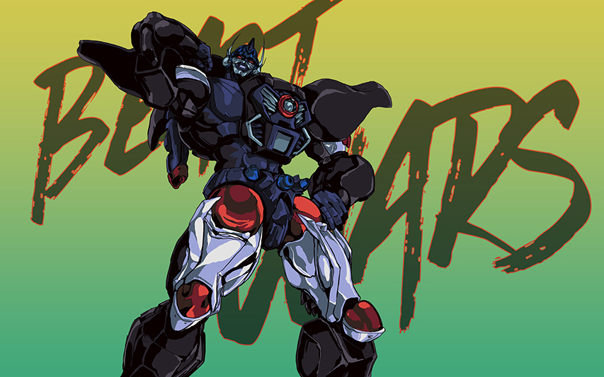 1boy beast_wars beast_wars:_transformers copyright_name english_commentary flexing hand_on_hip hinomars19 maximal mecha no_humans optimus_primal pose red_eyes reward_available science_fiction solo transformers