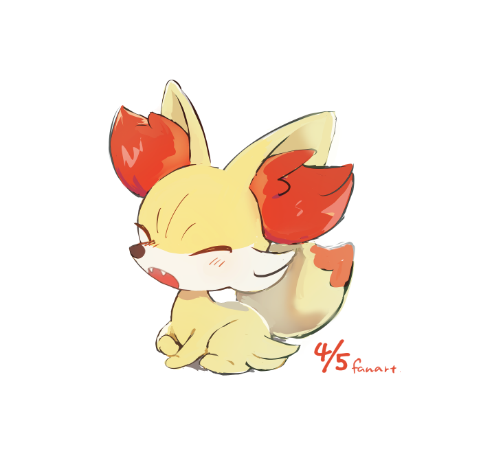 animal_focus blush closed_eyes commentary_request creature fangs fennekin full_body lying nao_(naaa_195) no_humans open_mouth pokemon pokemon_(creature) simple_background solo white_background yawning