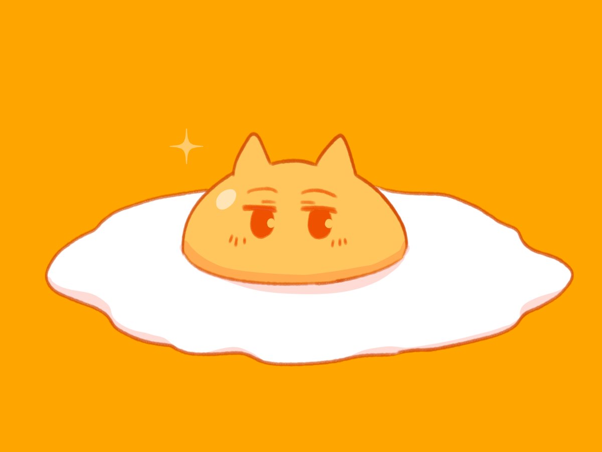 blush egg egg_yolk food foodification fried_egg full_body jitome kemomimi-chan_(naga_u) looking_at_viewer naga_u orange_background original simple_background solo sparkle