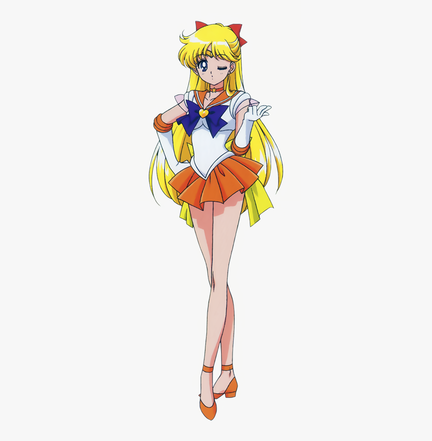 1990s_(style) 1girl aino_minako back_bow bangs bishoujo_senshi_sailor_moon blonde_hair blue_eyes bow brooch choker elbow_gloves eyebrows_visible_through_hair full_body gloves hair_bow hand_on_hip heart_brooch jewelry legs long_hair looking_at_viewer magical_girl miniskirt non-web_source official_art one_eye_closed orange_choker orange_footwear orange_sailor_collar orange_skirt pleated_skirt retro_artstyle sailor_collar sailor_senshi sailor_venus simple_background skirt solo standing star_(symbol) star_choker strappy_heels tiara white_background