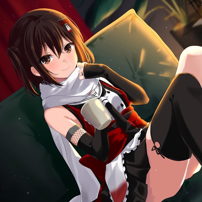 1girl absurdres black_gloves black_legwear black_skirt brown_eyes brown_hair cannon double-breasted elbow_gloves fingerless_gloves gloves highres kantai_collection miniskirt neckerchief night_battle_idiot pleated_skirt remodel_(kantai_collection) scarf school_uniform searchlight sendai_(kancolle) sendai_(kantai_collection) serafuku single_thighhigh skirt solo tappysendai thigh-highs thigh_strap turret two_side_up white_scarf