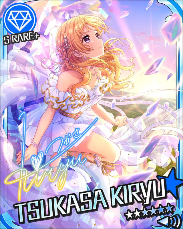 angel blonde_hair character_name dress idolmaster idolmaster_cinderella_girls kiryuu_tsukasa_(idolmaster) long_hair smile stars violet_eyes wings