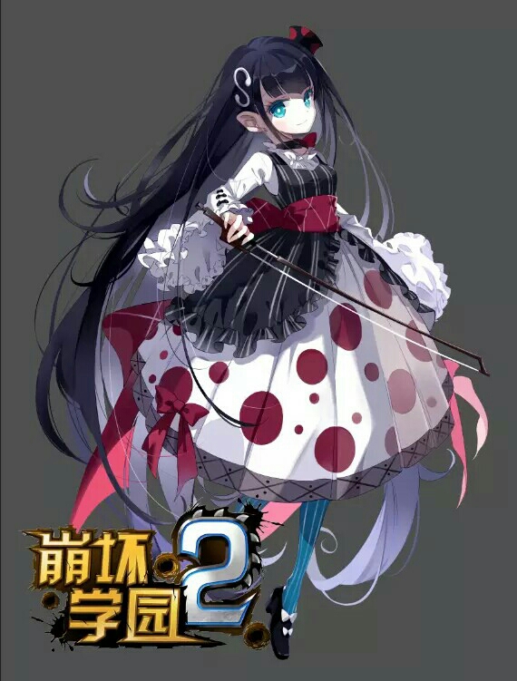 1girl bangs benghuai_xueyuan black_hair blue_eyes blue_legwear chole_(benghuai_xueyuan) closed_mouth copyright_name flower full_body fxhijk grey_background hair_flower hair_ornament holding holding_instrument honkai_(series) instrument long_hair long_sleeves looking_at_viewer musical_note_hair_ornament official_art red_flower red_rose rose simple_background smile solo thigh-highs