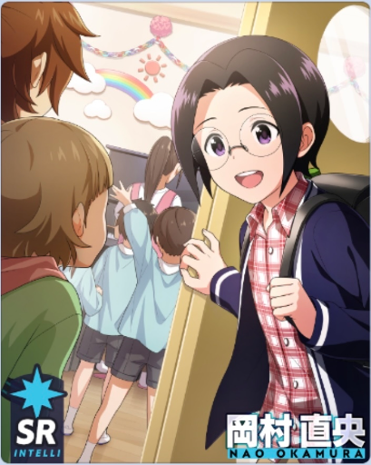 black_hair blush character_name idolmaster_side-m_glowing_stars jacket okamura_nao short_hair violet_eyes