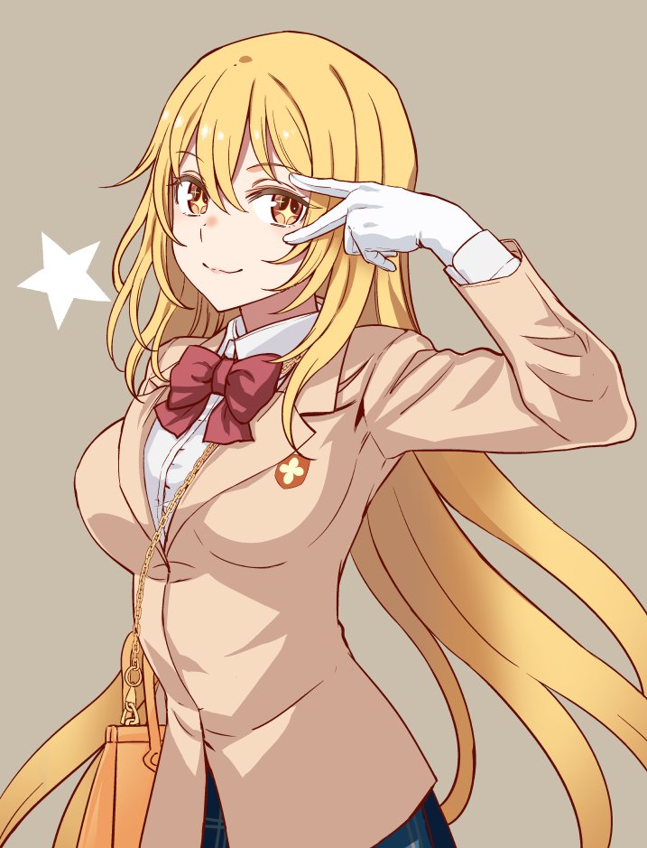 +_+ bag blonde_hair breasts controller gloves handbag large_breasts long_hair nogi_yasuhito remote_control school_uniform shokuhou_misaki symbol-shaped_pupils tokiwadai_school_uniform white_gloves yellow_eyes