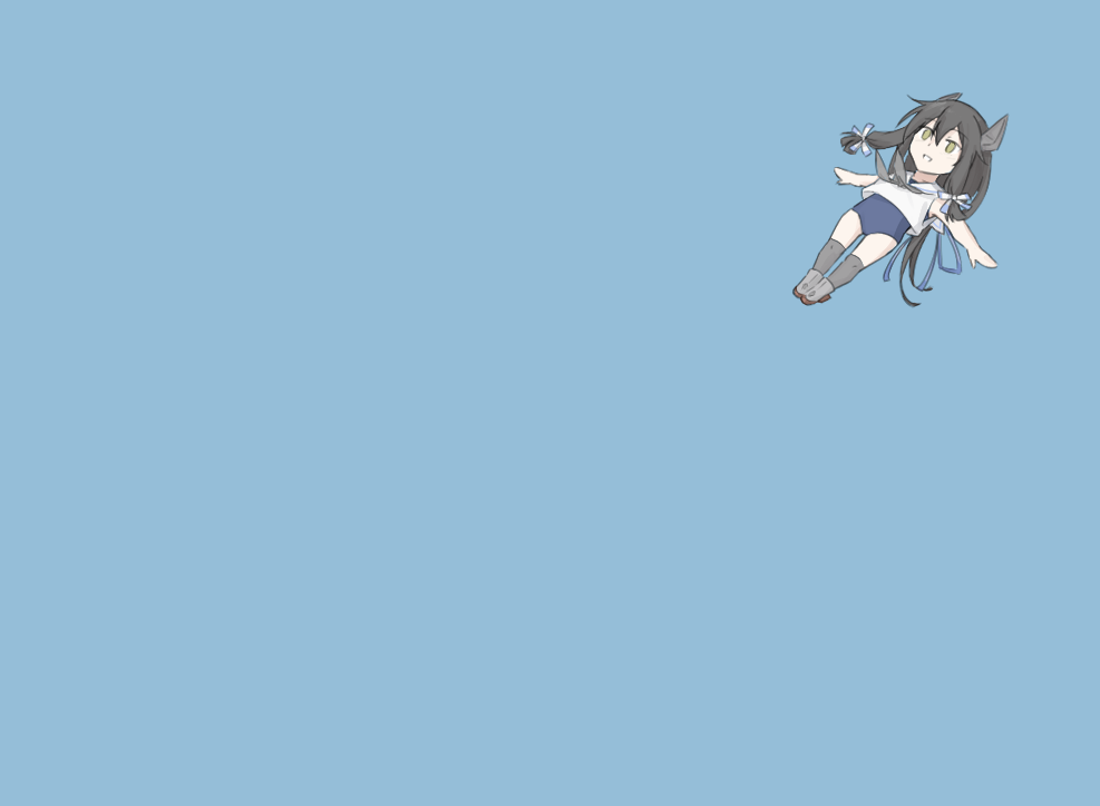 1girl black_hair black_legwear blue_background chibi crop_top grey_neckerchief hair_ribbon headgear i-47_(kancolle) kantai_collection kusakasima long_hair low-tied_long_hair neckerchief over-kneehighs ribbon sailor_collar sailor_shirt school_swimsuit shirt sidelocks sleeveless sleeveless_shirt solo swimsuit thigh-highs tress_ribbon white_sailor_collar