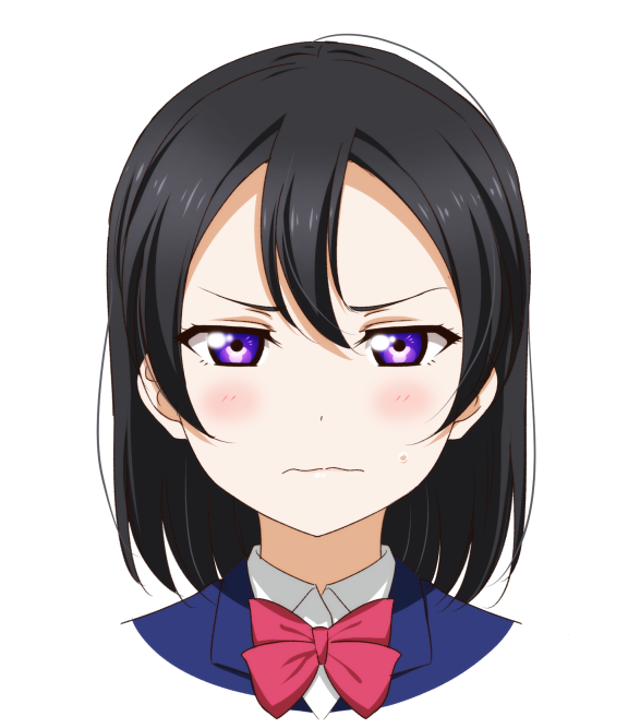 1girl anibache bangs black_hair blush commentary embarrassed frown looking_at_viewer love_live! love_live!_sunshine!! love_live!_sunshine!!_the_school_idol_movie_over_the_rainbow portrait school_uniform short_hair solo violet_eyes watanabe_tsuki white_background