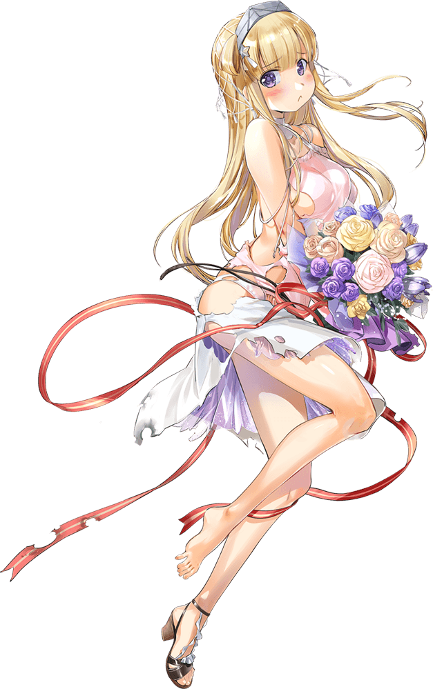 1girl barefoot blonde_hair bouquet breasts double_bun dress fletcher_(kancolle) fletcher_mk_ii_(kancolle) flower full_body hair_ornament hair_ribbon hairband holding holding_bouquet kantai_collection large_breasts long_hair looking_to_the_side net official_alternate_costume official_art pout ribbon shoes single_shoe skirt solo star_(symbol) star_hair_ornament torn_clothes transparent_background veil violet_eyes white_skirt zeco