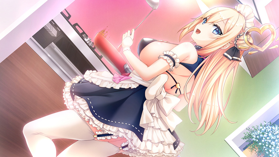 1girl amatsuka_ramie angel apron arm_garter back bangs bare_shoulders bikini black_bra blonde_hair blue_eyes blush bra breastless_clothes breasts cooking dress dutch_angle eyebrows_visible_through_hair fingerless_gloves frilled_dress frills garter_belt gloves hair_between_eyes hair_bun halo heart indoors itohana kitchen large_breasts long_hair looking_at_viewer maid maid_apron maid_headdress micro_bikini open_mouth sideboob sleeveless sleeveless_dress smile solo string_bra swept_bangs swimsuit thigh-highs underwear virtual_youtuber vtuber_maid_ramie waist_apron white_apron white_gloves white_legwear