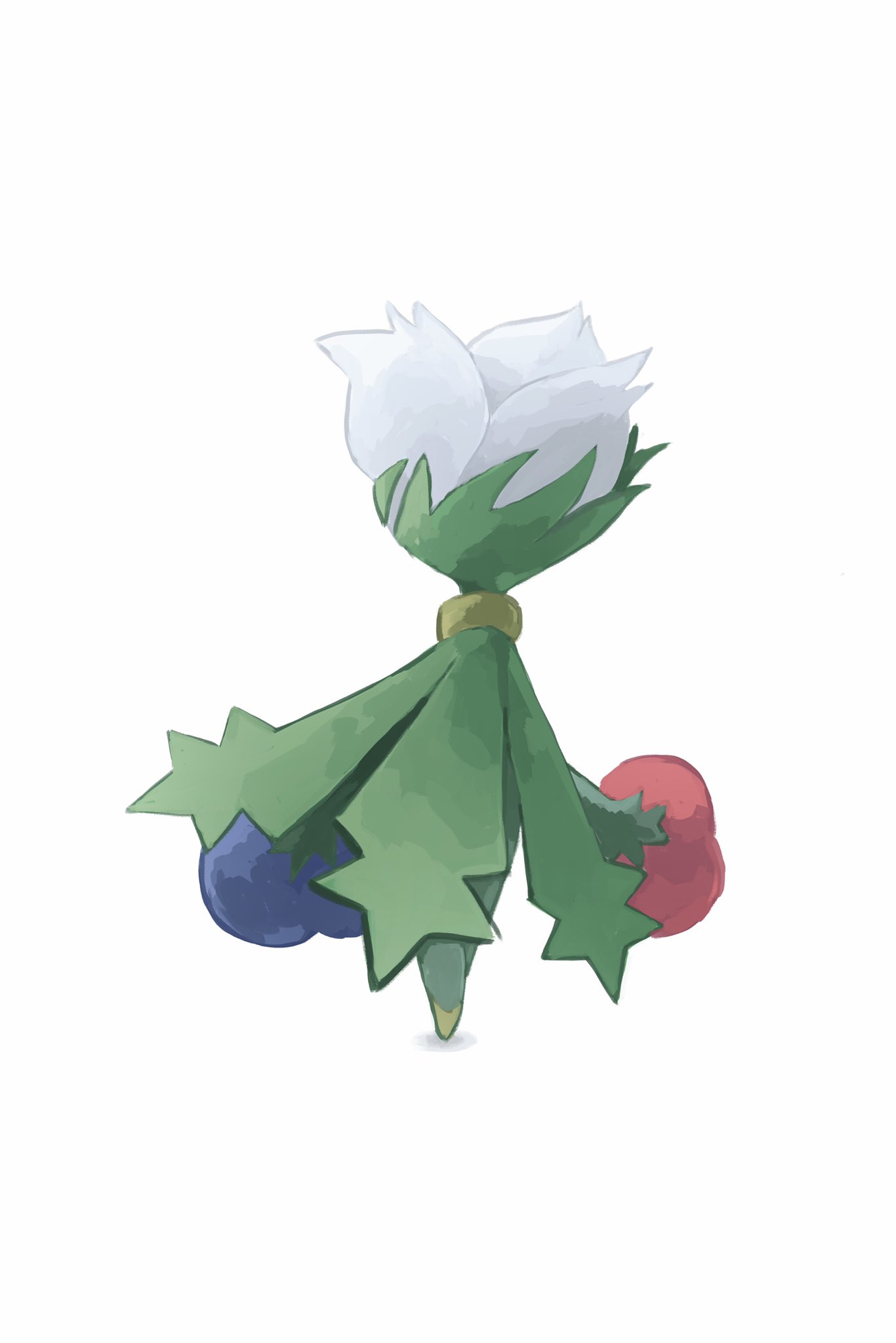 blue_flower flower from_behind highres mokuzou_(moku_ssbu) no_humans pink_flower pokemon pokemon_(creature) roserade simple_background solo standing white_background