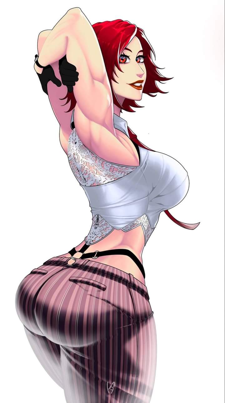 1girl ass big_ass boxing gloves lipstick milf pants red_eyes red_tie redhead snk suspenders the_king_of_fighters vanessa white_shirt