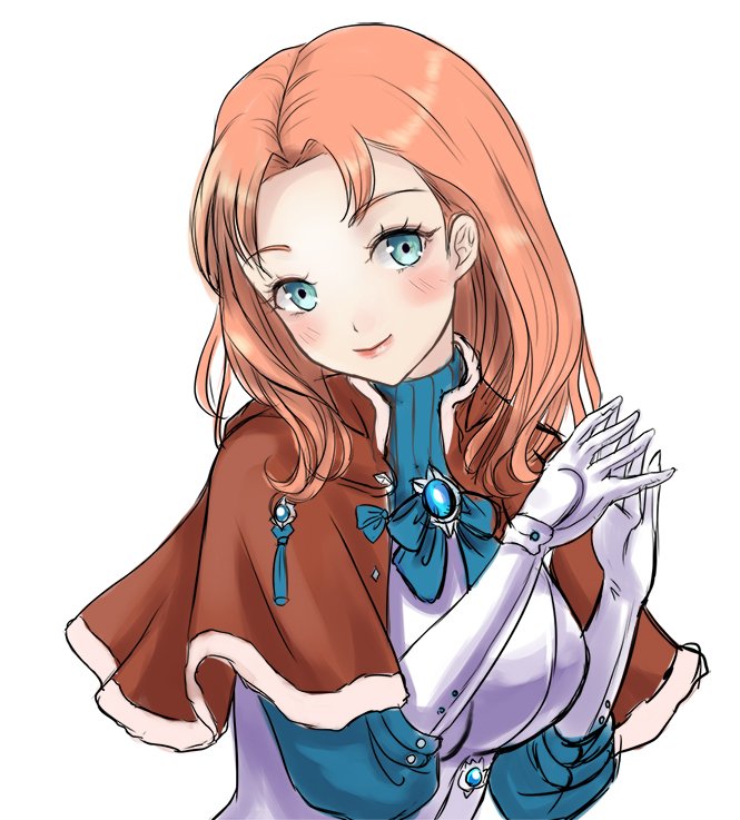 annette_fantine_dominic blue_eyes breasts capelet dress fire_emblem fire_emblem:_three_houses gloves orange_hair smile tight tight_dress vecaveny