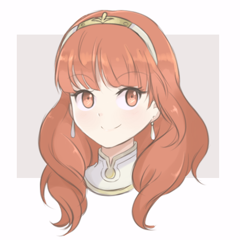 1girl bare_shoulders blush celica_(fire_emblem) chocomiru choker closed_mouth detached_collar earrings fire_emblem fire_emblem_echoes:_shadows_of_valentia fire_emblem_heroes gold_trim headshot jewelry looking_at_viewer lowres medium_hair princess red_eyes redhead sketch smile solo tiara upper_body