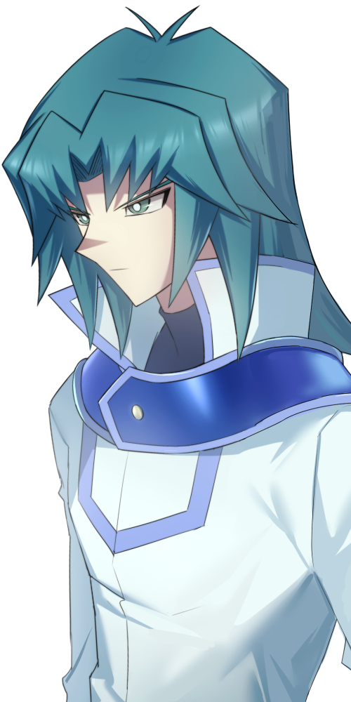 1boy aqua_eyes aqua_hair bangs duel_academy_uniform_(yu-gi-oh!_gx) expressionless eyeshadow long_hair looking_to_the_side makeup male_focus marufuji_ryou nodo_sn sidelocks solo upper_body yu-gi-oh! yu-gi-oh!_gx