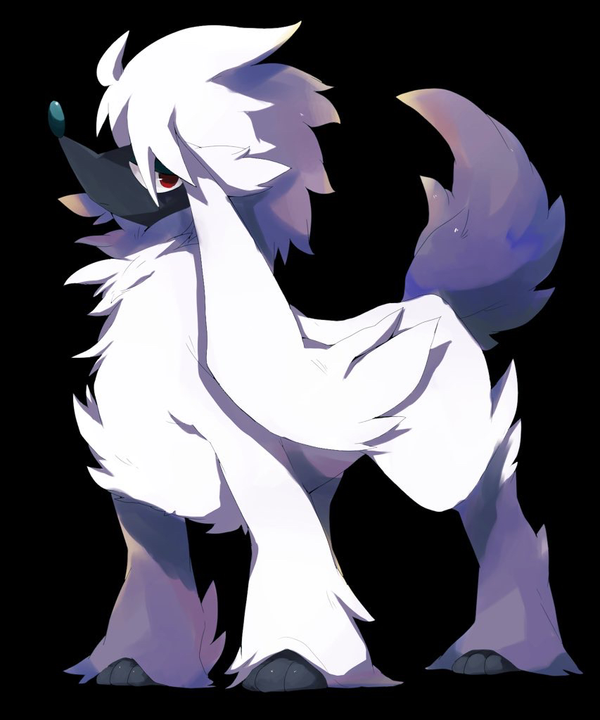 animal_focus black_background closed_mouth full_body furfrou kou11021301 looking_at_viewer no_humans pokemon pokemon_(creature) red_eyes simple_background solo standing symbol-only_commentary