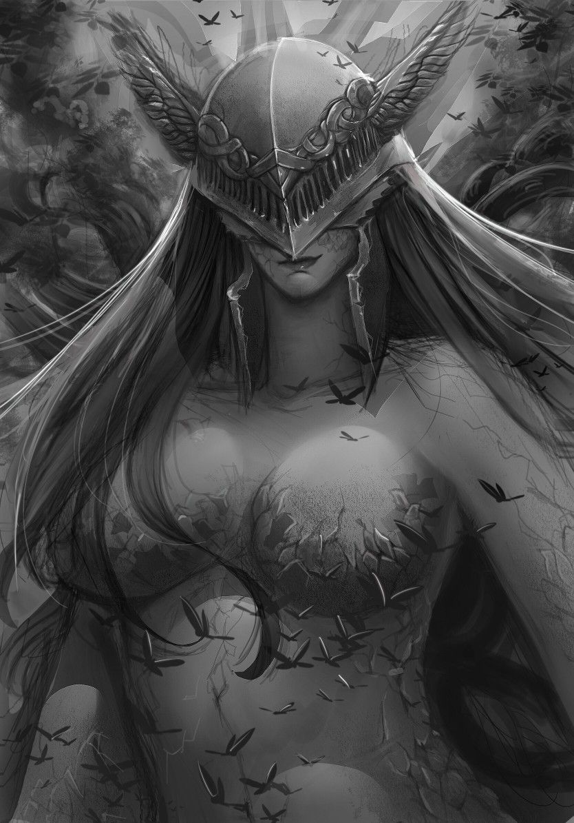 1girl amputee artist_request breasts bug butterfly closed_mouth completely_nude elden_ring floating_hair helmet long_hair malenia_blade_of_miquella malenia_goddess_of_rot monochrome navel nude prosthesis prosthetic_arm simple_background smile solo very_long_hair winged_helmet