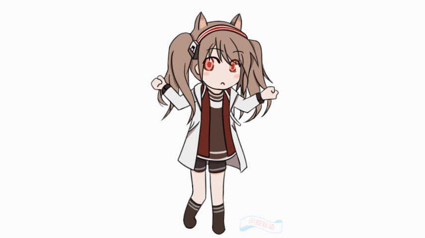 1girl :&lt; angelina_(arknights) animal_ears animated animated_gif arknights bangs blush_stickers boots brown_footwear brown_hair brown_shirt brown_shorts chibi clenched_hands dancing fox_ears hairband long_sleeves looking_at_viewer outstretched_arms pani_poni_dash! red_eyes red_hairband roulette_roulette shirt shorts sidelocks simple_background solo twintails white_background yin_qiuran