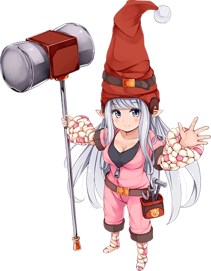 1girl artist_request bad_source bangs belt belt_pouch blue_eyes breasts full_body grey_hair hammer holding holding_hammer large_breasts long_hair monster_musume_no_iru_nichijou monster_musume_no_iru_nichijou_online official_art pliers pointy_ears pointy_hat pouch red_headwear shortstack solo tierra_(monster_musume) tool_belt transparent_background very_long_hair wrench