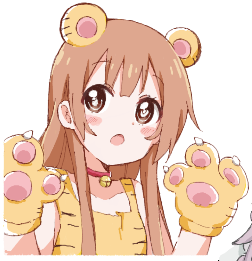 1girl blush breasts brown_eyes brown_hair commentary_request costume gloves long_hair looking_at_viewer mesushio oomuro-ke oomuro_hanako open_mouth small_breasts solo two_side_up white_background yuru_yuri