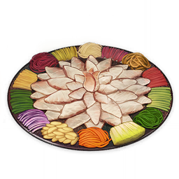 artist_request carrot commentary english_commentary fish flower food food_focus game_cg genshin_impact lowres no_humans official_art onion petals pine_nuts plate raw_fish still_life third-party_source transparent_background vegetable