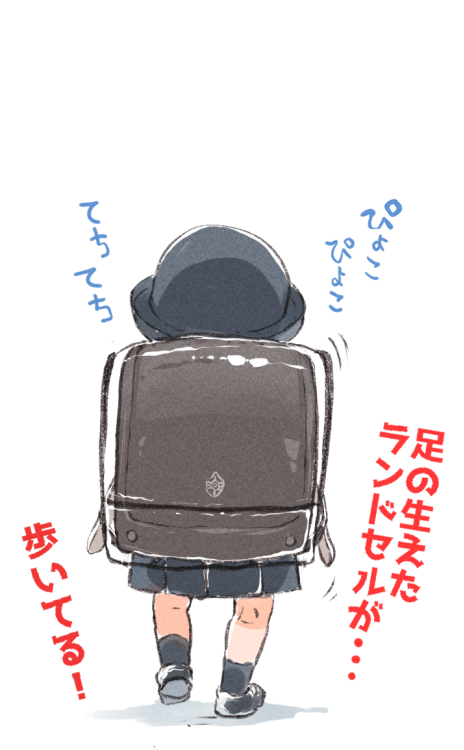 1girl backpack bag black_footwear black_headwear black_legwear black_skirt facing_away from_behind gomennasai hat original pleated_skirt randoseru school_hat shadow shoes skirt socks solo translation_request walking white_background