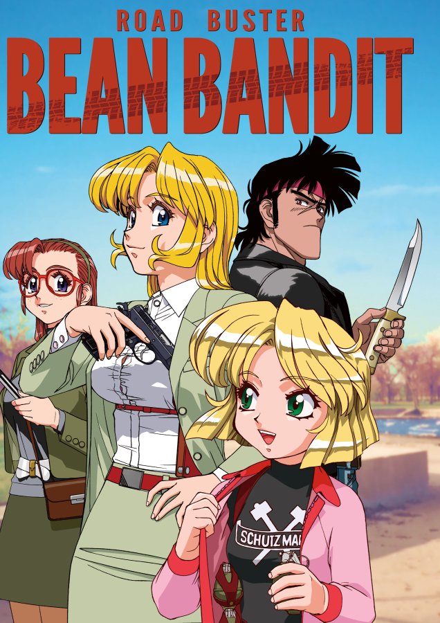 bag bean_bandit becky_farrah black_eyes black_hair black_shirt blonde_hair blue_eyes breasts car collared_shirt comiket_99 cover cover_page crossover doujin_cover eyebrows_visible_through_hair glasses green_jacket green_skirt ground_vehicle gun gunsmith_cats hair_behind_ear handbag handgun holding holding_gun holding_knife holding_weapon jacket knife long_hair looking_back looking_to_the_side medium_breasts minnie_may_hopkins motor_vehicle pink_jacket pistol rally_vincent_(riding_bean) riding_bean shirt short_hair skirt sonoda_ken'ichi weapon white_shirt